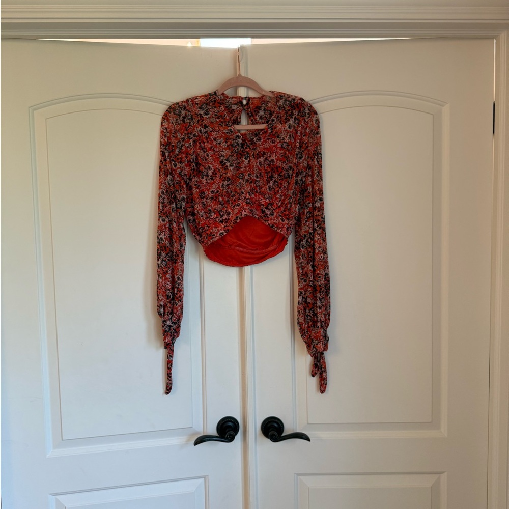 Free People orange Floral Blouse